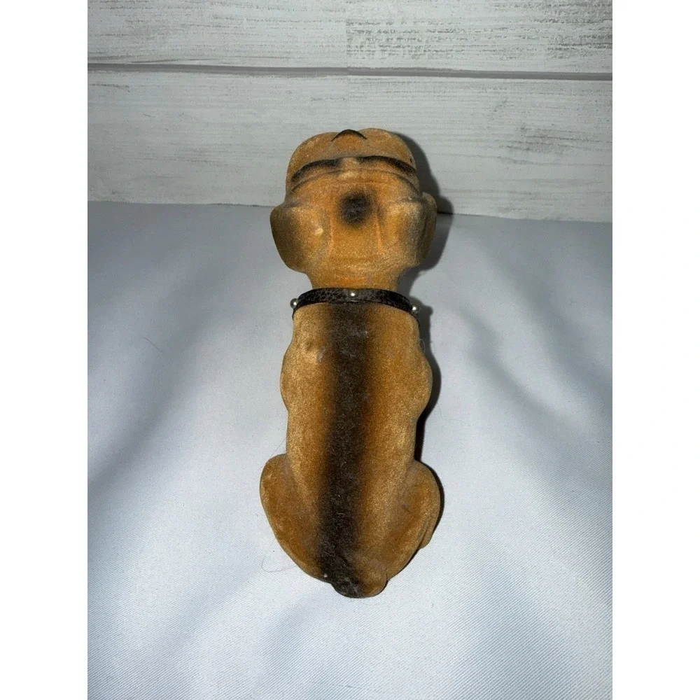 Vintage Flocked Bulldog Bobblehead Nodder Brown Black Rare Dashboard Dog‎